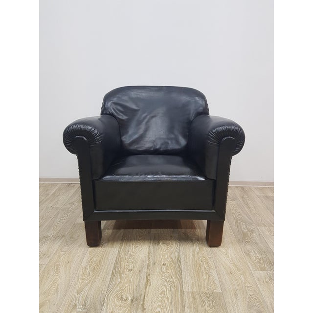 Vintage Art Deco Club Chair in Leather, 1930s For Sale - Image 3 of 14