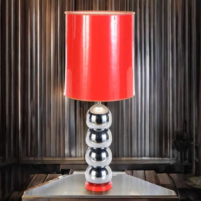 1970's Kovacs Stacked Chrome Ball Lamp W/ Original Shade For Sale In Columbus - Image 6 of 8