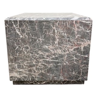 Vintage Mid-Century Modern Square Honed Marble End Table / Display Stand For Sale