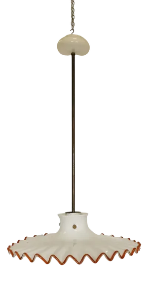 Milk Glass Pendant with Amber Colored Cord Edge from Venini, 1950