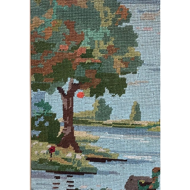 Rustic Vintage Framed Needlepoint Landscape With Ducks For Sale - Image 3 of 9