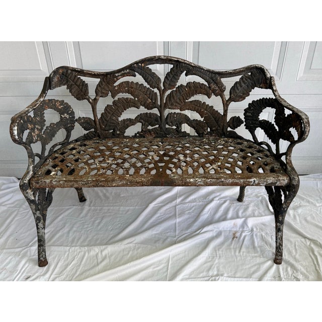 Metal Antique Fern Cast Iron Bench Plus Two Chairs For Sale - Image 7 of 8