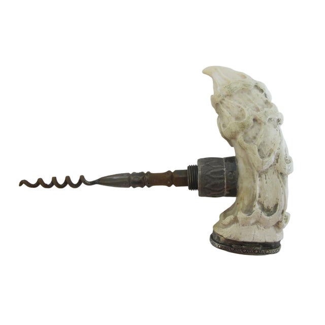 Carved Deer Stag Antler Snuff Box Walking Stick Cane With Hidden Corkscrew For Sale In Portland, OR - Image 6 of 10