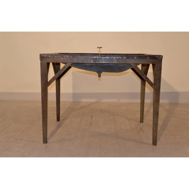 19th C English Dairy Table With Zinc Trough and Original Plug For Sale - Image 4 of 7