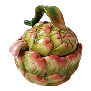 Fitz & Floyd Artichoke Sugar Bowl Ceramic Italian Food Art Table Decor Medditerian Tableware Condiment Dish Grandmillenial For Sale