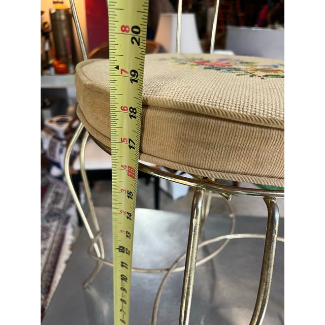 Metal 1970s MCM Metal Vanity Chair With Needlepoint Cushion For Sale - Image 7 of 8