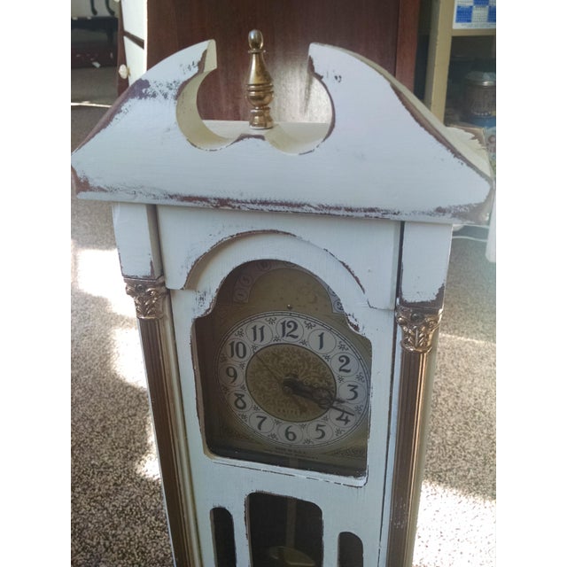 Wood Miniature White Painted Grandfather Clock For Sale - Image 7 of 7