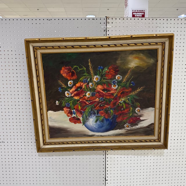 1970s Vintage Italian Style Floral Still Life Oil Painting ~ Signed For Sale In Atlanta - Image 6 of 11