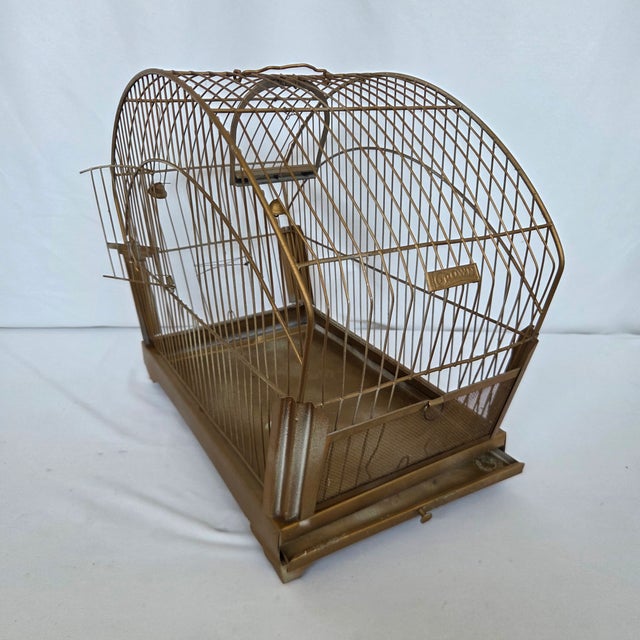 Brass Early 20th Century Andrew Hendryx Antiqued Brass Stand W/ Crown Bird Cage For Sale - Image 8 of 10