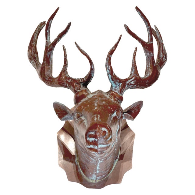 Vintage Wall Mounted Patinated Copper Elk Bust For Sale - Image 4 of 5