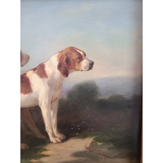 Antique 19th Century Oil Painting Portrait of Two English Pointer Dogs For Sale - Image 4 of 17