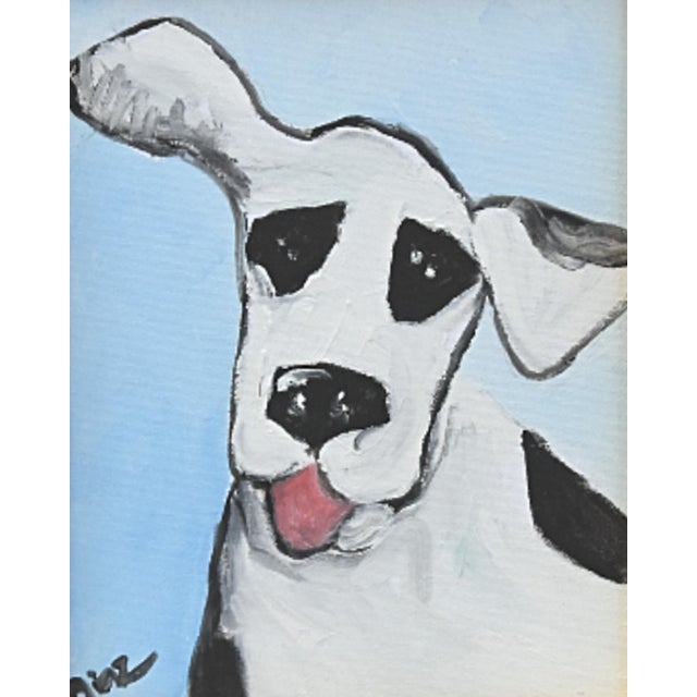 Farmhouse Folk Art Doggie Dog Puppy Oil Painting Including the Antiqued Gold Wood Frame For Sale - Image 3 of 5