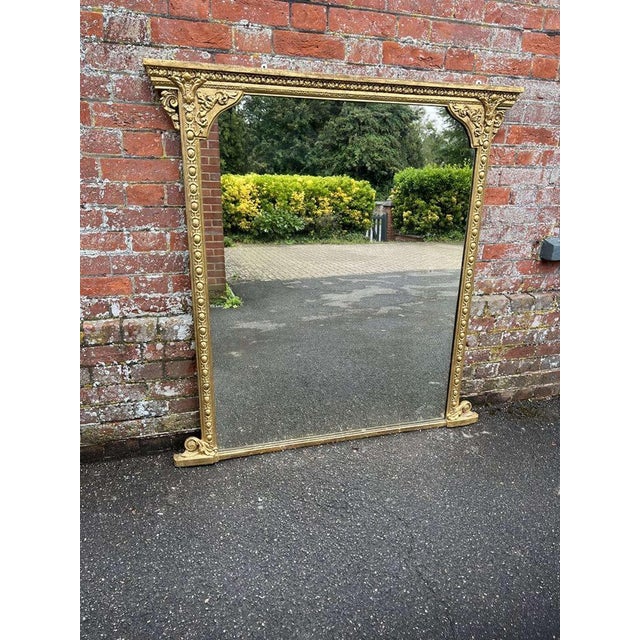 Gold Large Antique English Gilt Overmantle Mirror For Sale - Image 8 of 8