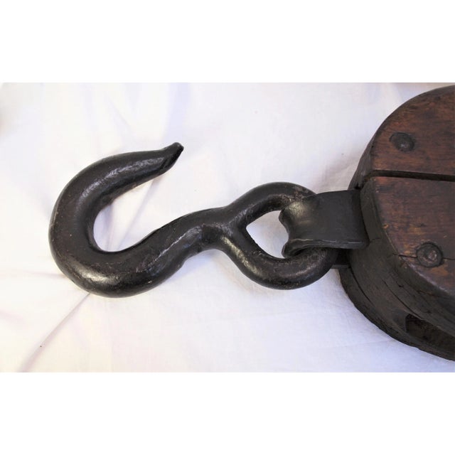 Antique Industrial Design Large Scale Pulley and Hook For Sale - Image 4 of 8