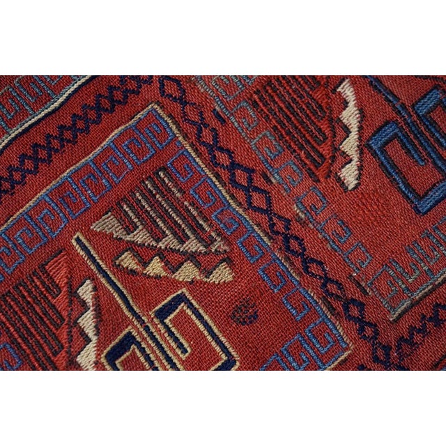 1870s Red Geometric Antique Caucasian Verneh Flat-Weave Rug 5'8" X 6'4" Wool Carpet For Sale In New York - Image 6 of 18