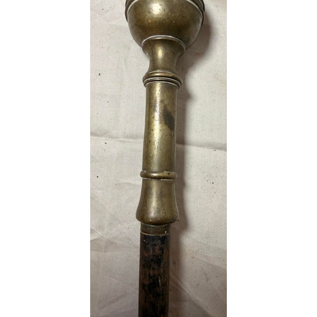 Antique 18th Century Wrought Iron Turned Brass English Fireplace Shovel Tool 17 For Sale - Image 4 of 11