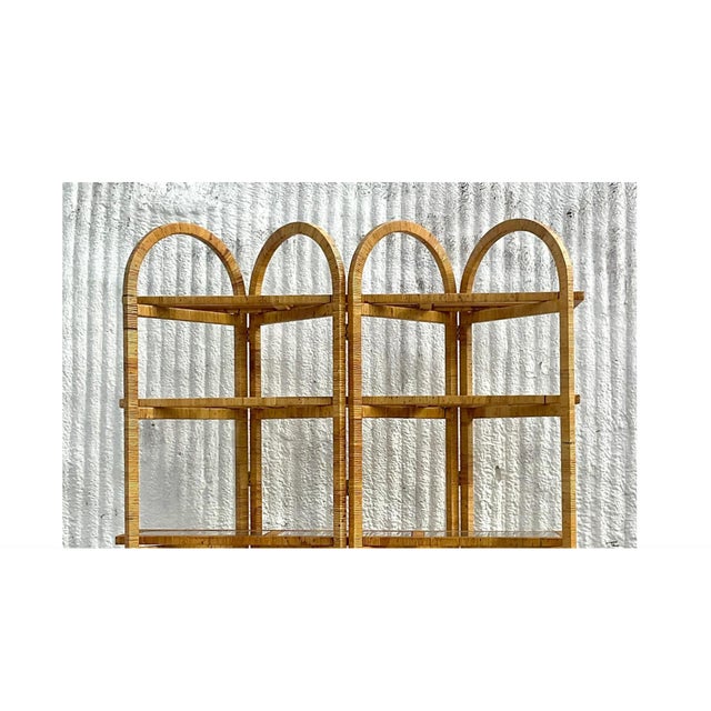 Vintage Coastal Arched Folding Rattan Etagere For Sale - Image 11 of 12