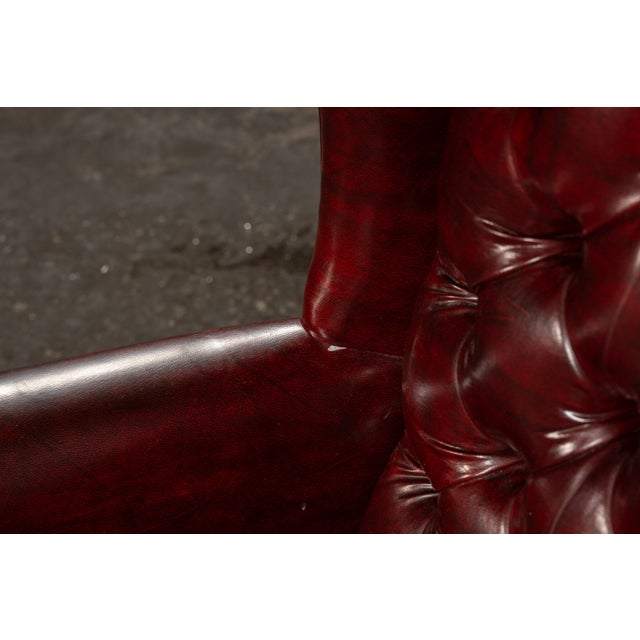 Vintage Tufted Leather Wingback Chesterfield Armchair in Oxblood For Sale - Image 15 of 15
