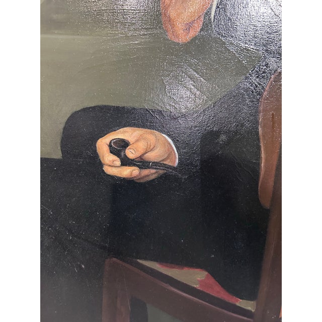 American Mid 20th Century Oversized Oil Painting on Canvas, Full Height, Portrait of a Handsome Gentleman For Sale - Image 3 of 12