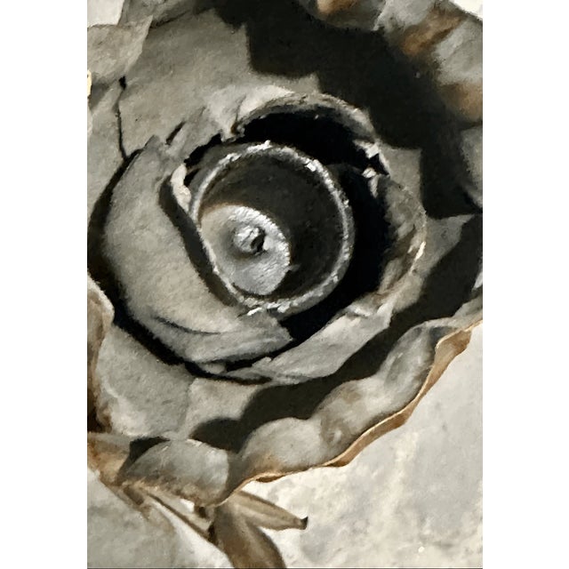 Vintage Italian Style Pair Rose Design Metal Wall Candleholders For Sale In Pittsburgh - Image 6 of 8