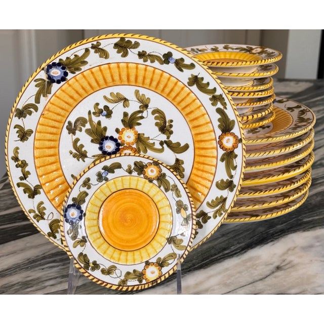 LastChance!16 Pieces Vintage Italian Ceramiche Hand Painted Salad and Olive Oil Plates For Sale - Image 4 of 12