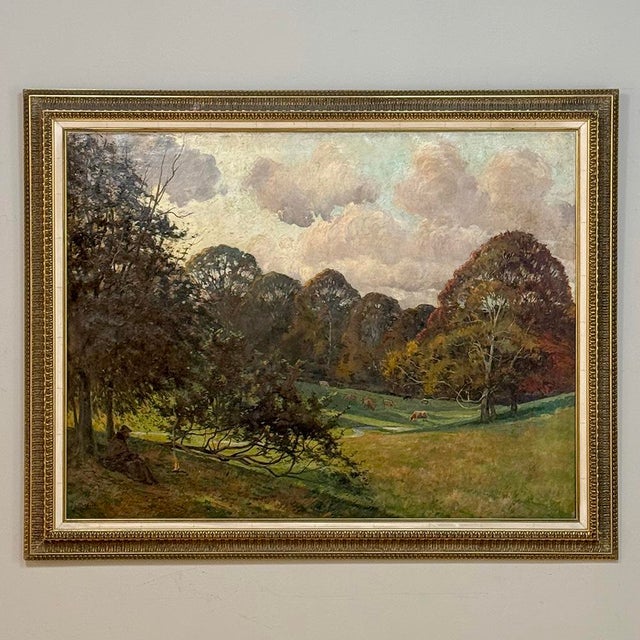 Framed Oil Painting on Canvas by Léon Dardenne (1865–1912), 'Pastoral Landscape With Shepherd and Grazing Cattle' Dated 1897 For Sale In Dallas - Image 6 of 17