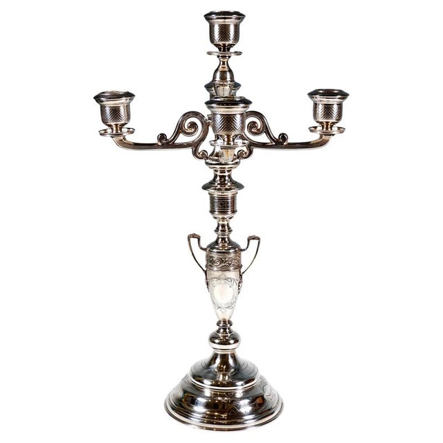 Gold Large Historicism Five-Flame Silver Candleholder by Hermann Südfeld, Vienna, 1890 For Sale - Image 8 of 8