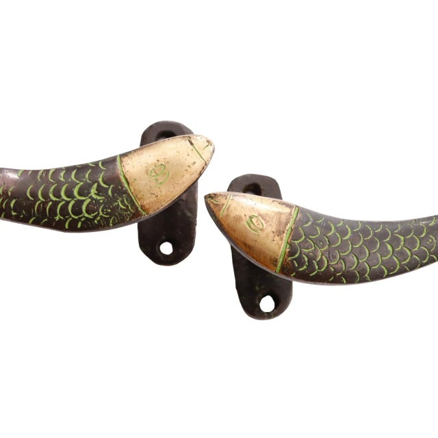 Green Brass Fish Handles - a Pair For Sale In Tampa - Image 6 of 8