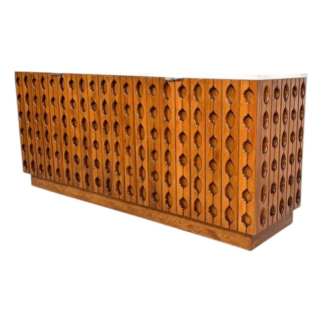 Italian Sideboard in Wood and Travertine For Sale