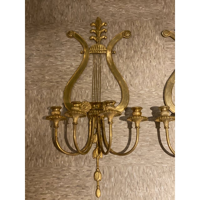 1920s 1920s Lyre Design Gilt Bronze 4 Lights Sconces - Pair For Sale - Image 5 of 10