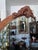 1930s Jacobean Revival Walnut and Figured Maple Vanity With Tall Arched Mirror For Sale - Image 10 of 11