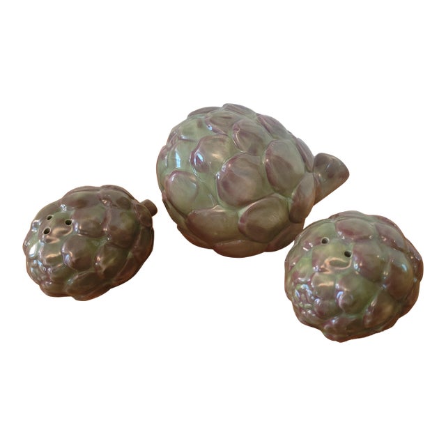 Williams-Sonoma Artichoke Salt and Pepper Shakers + Decorative Piece For Sale