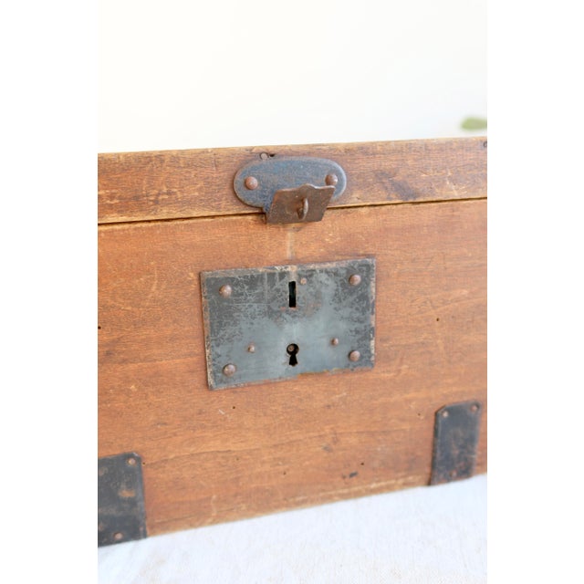 Wood Small Antique Wooden Chest with Metal Fittings, 1930s For Sale - Image 7 of 10