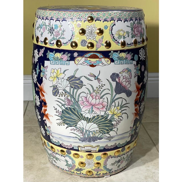 Chinese Exquisite Vintage Chinese Famille Rose Porcelain Garden Seat With Dragon Motif For Sale - Image 3 of 12