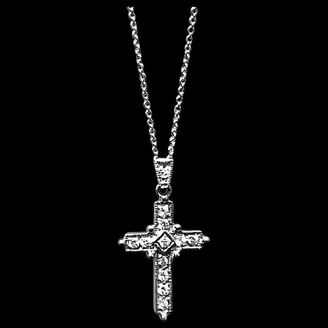 White Diamond Cross Pendant with White Gold Necklace 18 Karat White Gold For Sale - Image 18 of 18
