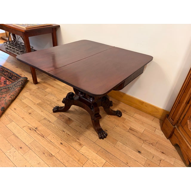 Oxblood Red Mid 19th Century Hand Carved Mahogany Empire Dragon Claw Foot Game Table For Sale - Image 8 of 12