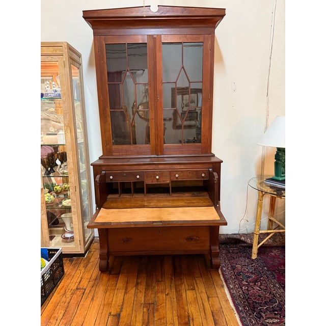 Antique 19th Century American Mahogany Secretary Desk and Bookcase For Sale - Image 4 of 12