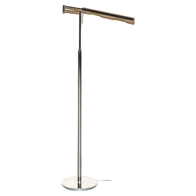 Height Adjustable Bankers Floor Lamp with Articulated Arm in Chrome For Sale