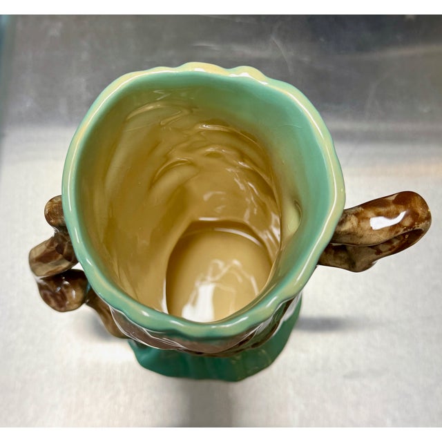 1949 Roseville Ming Tree Vase # 582 Green, Pink Brown For Sale - Image 9 of 12