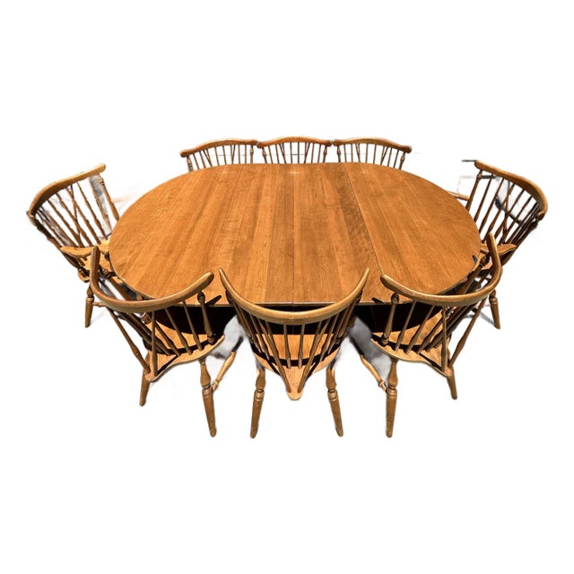 Ethan Allen by Baumritter Solid Maple Dining Set | 8 Chairs | Original Hand-Fitted Leaves & Pads For Sale