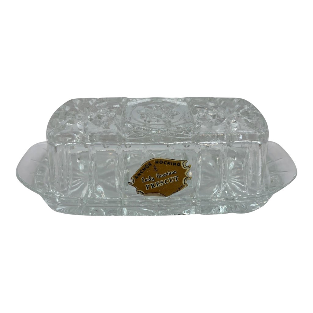 Mid 20th Century Anchor Hocking Prescut Butter Dish | Chairish