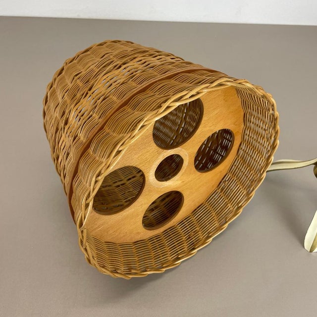 Original Rattan and Brass Table Light by United Workshops Munich, Germany, 1950s For Sale - Image 10 of 18