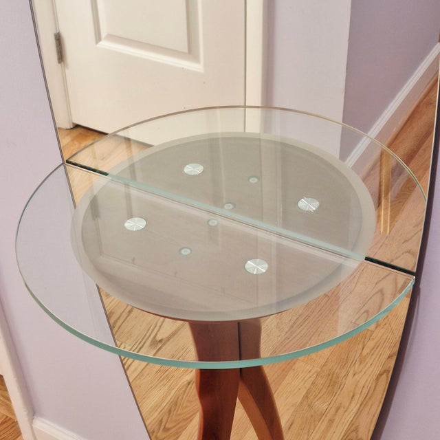 Wood 1990s Full Length Floor Mirror W/ Integrated Console Table Surfboard Shape For Sale - Image 7 of 12