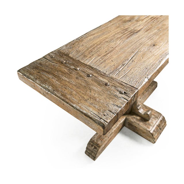 Wood Rustic Farmhouse Trestle Wood Console Table For Sale - Image 7 of 10