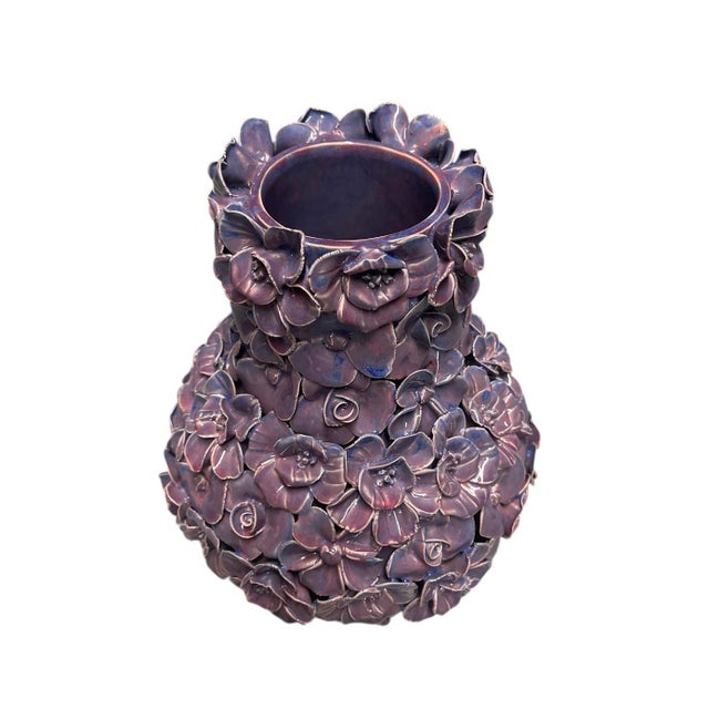 Vintage Italian Hand-Applied Floral Ceramic Vase For Sale - Image 4 of 12
