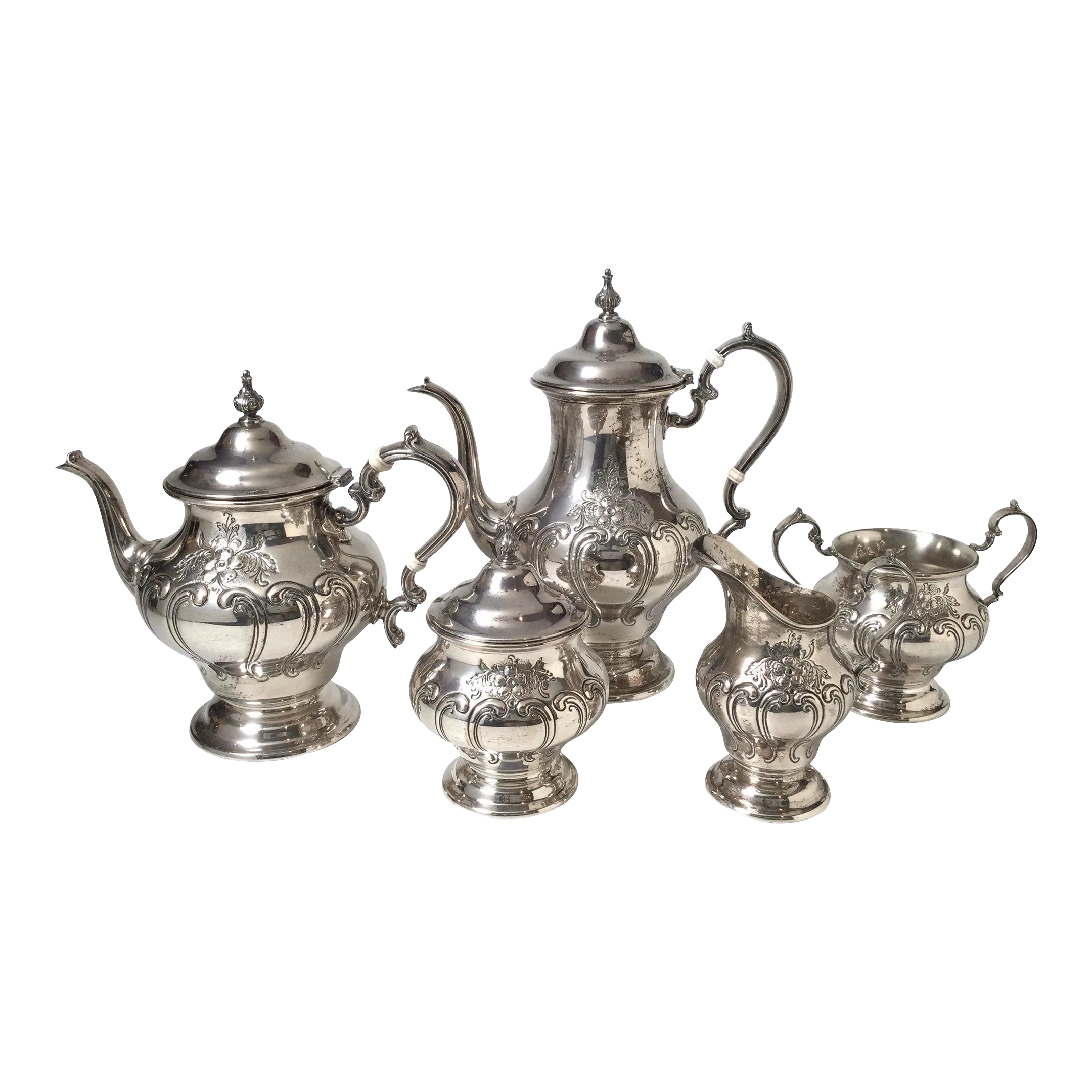 Mid 20th Century Gorham Sterling Silver Chantilly Tea Set