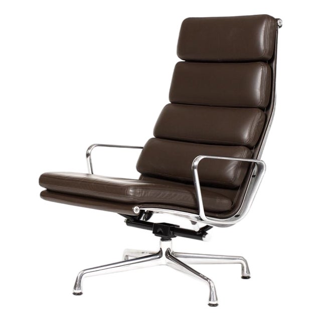 Vintage Mid Century Herman Miller High Back Soft Pad Lounge Chair — Charles Eames — Brown Leather For Sale