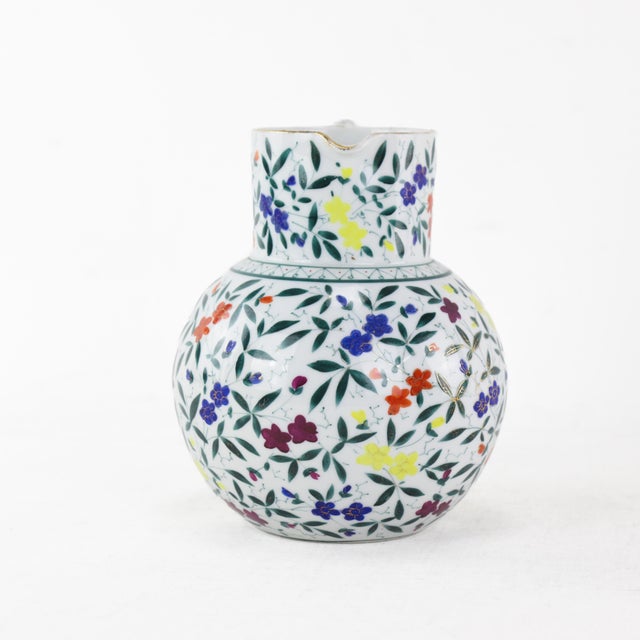Early 20th Century Vintage Floral Bird Ceramic Pitcher With Colorful Hand-Painted Flowers For Sale - Image 5 of 11