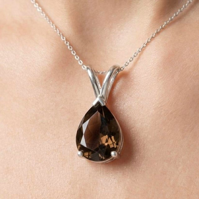 Smoky Topaz Pear Cut Pendant, Brown Gemstone Stackable Pendant For Sale - Image 4 of 4