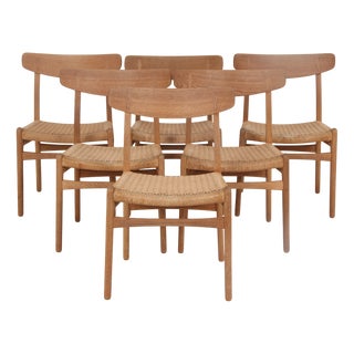 CH23 Chairs in Oak and Wicker by Carl Hansen from Carl Hansen & Søn, 1950s, Set of 6 For Sale